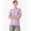 Cable Stitch Women’s Ripple Stitch Short Sleeve Sweater – Crewneck Pointelle Knit Cotton Pullover Top(Lilac)