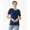 Cable Stitch Women’s Ripple Stitch Short Sleeve Sweater – Crewneck Pointelle Knit Cotton Pullover Top(Navy)
