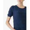Cable Stitch Women’s Ripple Stitch Short Sleeve Sweater – Crewneck Pointelle Knit Cotton Pullover Top(Navy)