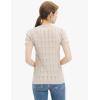 Cable Stitch Women’s Ripple Stitch Short Sleeve Sweater – Crewneck Pointelle Knit Cotton Pullover Top(Taupe)