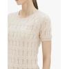 Cable Stitch Women’s Ripple Stitch Short Sleeve Sweater – Crewneck Pointelle Knit Cotton Pullover Top(Taupe)