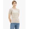 Cable Stitch Women’s Ripple Stitch Short Sleeve Sweater – Crewneck Pointelle Knit Cotton Pullover Top(Taupe)
