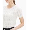 Cable Stitch Women’s Ripple Stitch Short Sleeve Sweater – Crewneck Pointelle Knit Cotton Pullover Top(White)