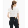 Cable Stitch Women’s Ripple Stitch Short Sleeve Sweater – Crewneck Pointelle Knit Cotton Pullover Top(White)