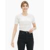 Cable Stitch Women’s Ripple Stitch Short Sleeve Sweater – Crewneck Pointelle Knit Cotton Pullover Top(White)