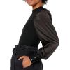 Cable Stitch Women’s Satin-Sleeve Sweater Top – Mock Neck Contrast Long Sleeve Pullover Top(Black)