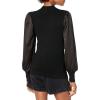 Cable Stitch Women’s Satin-Sleeve Sweater Top – Mock Neck Contrast Long Sleeve Pullover Top(Black)