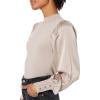 Cable Stitch Women’s Satin-Sleeve Sweater Top – Mock Neck Contrast Long Sleeve Pullover Top(Dusty Mauve)