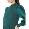 Cable Stitch Women’s Satin-Sleeve Sweater Top – Mock Neck Contrast Long Sleeve Pullover Top(Emerald Green)