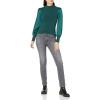 Cable Stitch Women’s Satin-Sleeve Sweater Top – Mock Neck Contrast Long Sleeve Pullover Top(Emerald Green)