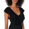Cable Stitch Women’s Sleeveless V-Neck Ruffle Dress – Bodycon Fitted Solid Color Cocktail Sweater Knit Dress(Black)