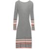 Cable Stitch Women’s Stripe Ribbed Dress – Crewneck Long Sleeve Colorblock Bodycon Fitted Midi Sweater Dress(Multi-grey)
