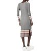 Cable Stitch Women’s Stripe Ribbed Dress – Crewneck Long Sleeve Colorblock Bodycon Fitted Midi Sweater Dress(Multi-grey)