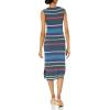 Cable Stitch Women’s Stripe Ribbed Tank Dress – Crewneck Sleeveless Colorblock Bodycon Fitted Summer Midi Sweater Dress(Multi-denim)