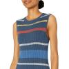 Cable Stitch Women’s Stripe Ribbed Tank Dress – Crewneck Sleeveless Colorblock Bodycon Fitted Summer Midi Sweater Dress(Multi-denim)