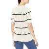 Cable Stitch Women’s Striped Cable Knit Short Sleeve Sweater – Crewneck Lightweight Cotton Pullover Top(Ivory)