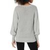 Cable Stitch Women’s Textured Back Cotton Sweater – Long Lantern Sleeve V-Neck Solid Color Pullover Knit Top(Light Heather Grey)