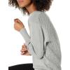 Cable Stitch Women’s Textured Back Cotton Sweater – Long Lantern Sleeve V-Neck Solid Color Pullover Knit Top(Light Heather Grey)