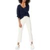 Cable Stitch Women’s Textured Back Cotton Sweater – Long Lantern Sleeve V-Neck Solid Color Pullover Knit Top(Navy)