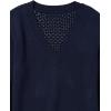 Cable Stitch Women’s Textured Back Cotton Sweater – Long Lantern Sleeve V-Neck Solid Color Pullover Knit Top(Navy)