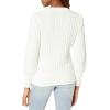 Cable Stitch Women’s Textured Henley Sweater – Crewneck Long Sleeve Pleated Shoulder Cotton Ribbed Pullover Top(Ivory)