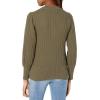 Cable Stitch Women’s Textured Henley Sweater – Crewneck Long Sleeve Pleated Shoulder Cotton Ribbed Pullover Top(Olive)