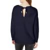 Cable Stitch Women’s Tie Back Sweater – Crewneck Long Sleeve Textured Striped Solid Color Pullover Knit Top(Navy)