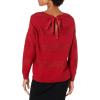 Cable Stitch Women’s Tie Back Sweater – Crewneck Long Sleeve Textured Striped Solid Color Pullover Knit Top(Rouge)