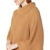 Cable Stitch Women’s Turtleneck Poncho Sweater – Loose Fit Oversized 3/4 Sleeve Tunic Pullover Cover-up Top(Camel)