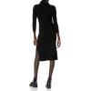 Cable Stitch Women’s Turtleneck Ribbed Sweater Dress – 3/4 Sleeve Tie Waist Bodycon Fitted Knit Dress(Black)