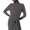 Cable Stitch Women’s Turtleneck Ribbed Sweater Dress – 3/4 Sleeve Tie Waist Bodycon Fitted Knit Dress(Charcoal)