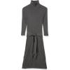 Cable Stitch Women’s Turtleneck Ribbed Sweater Dress – 3/4 Sleeve Tie Waist Bodycon Fitted Knit Dress(Charcoal)