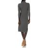 Cable Stitch Women’s Turtleneck Ribbed Sweater Dress – 3/4 Sleeve Tie Waist Bodycon Fitted Knit Dress(Charcoal)