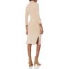 Cable Stitch Women’s Turtleneck Ribbed Sweater Dress – 3/4 Sleeve Tie Waist Bodycon Fitted Knit Dress(Tan)