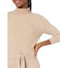 Cable Stitch Women’s Turtleneck Ribbed Sweater Dress – 3/4 Sleeve Tie Waist Bodycon Fitted Knit Dress(Tan)