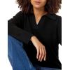 Cable Stitch Women’s Two Tone Polo Neck Open Collar V-Neck Sweater – Long Sleeve Relaxed Pullover Top(Black)