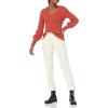 Cable Stitch Women’s V-Neck Blouson Sleeve Sweater – Long Sleeve Rib Knit Solid Color Pullover Top(Spice)