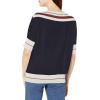 Cable Stitch Women’s V-Neck Colorblock Short Sleeve Sweater – Lightweight Pullover Knit Top(Navy)
