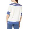 Cable Stitch Women’s V-Neck Colorblock Short Sleeve Sweater – Lightweight Pullover Knit Top(White)