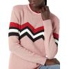 Cable Stitch Women’s Zig Zag Chevron Crewneck Pullover Sweater – Long Sleeve Lightweight Striped Color Blocked Knit Top(Pink)