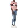 Cable Stitch Women’s Zig Zag Chevron Crewneck Pullover Sweater – Long Sleeve Lightweight Striped Color Blocked Knit Top(Pink)