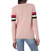 Cable Stitch Women’s Zig Zag Chevron Crewneck Pullover Sweater – Long Sleeve Lightweight Striped Color Blocked Knit Top(Pink)