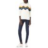 Cable Stitch Women’s Zig Zag Chevron Crewneck Pullover Sweater – Long Sleeve Lightweight Striped Color Blocked Knit Top(White)