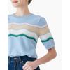 Cable Stitch Women’s Zig Zag Stitch Short Sleeve Sweater – Crewneck Soft Cotton Pullover Knit Top(Multi-blue)