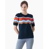 Cable Stitch Women’s Zig Zag Stitch Short Sleeve Sweater – Crewneck Soft Cotton Pullover Knit Top(Multi-navy)