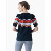 Cable Stitch Women’s Zig Zag Stitch Short Sleeve Sweater – Crewneck Soft Cotton Pullover Knit Top(Multi-navy)