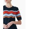 Cable Stitch Women’s Zig Zag Stitch Short Sleeve Sweater – Crewneck Soft Cotton Pullover Knit Top(Multi-navy)