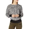 Cable Stitch Women’s Animal Jacquard Blouson Sleeve Sweater – Crewneck Long Sleeve Soft Cotton Pattern Pullover Top(Black/White)