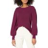 Cable Stitch Women’s Blouson Sleeve Crewneck Sweater - Long Sleeve Puff Shoulder Ribbed Shaker Stitch Solid Color Top(Aubergine)