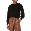 Cable Stitch Women’s Blouson Sleeve Crewneck Sweater - Long Sleeve Puff Shoulder Ribbed Shaker Stitch Solid Color Top(Black)